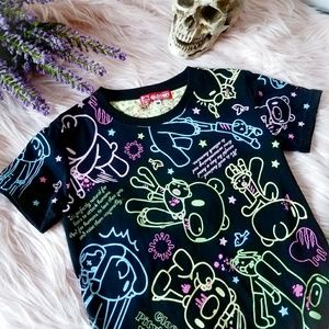 Kawaii Gloomy Bear Black and Neon T Shirt Size M